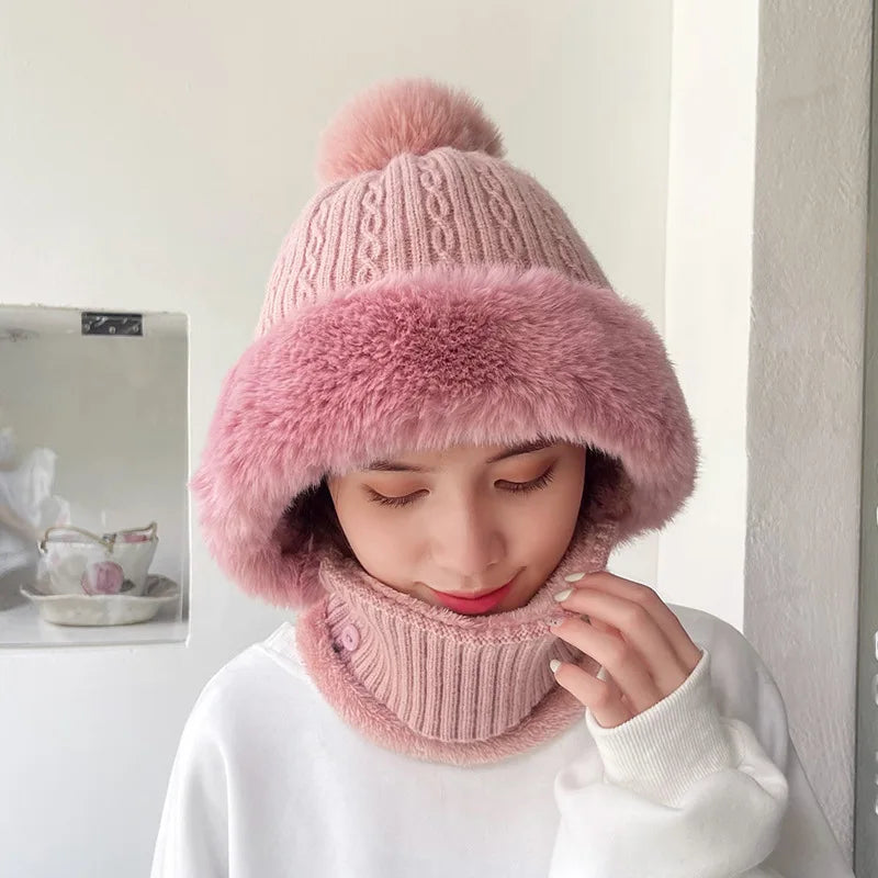 Women's Cozy Twist Knit Pompom Beanie