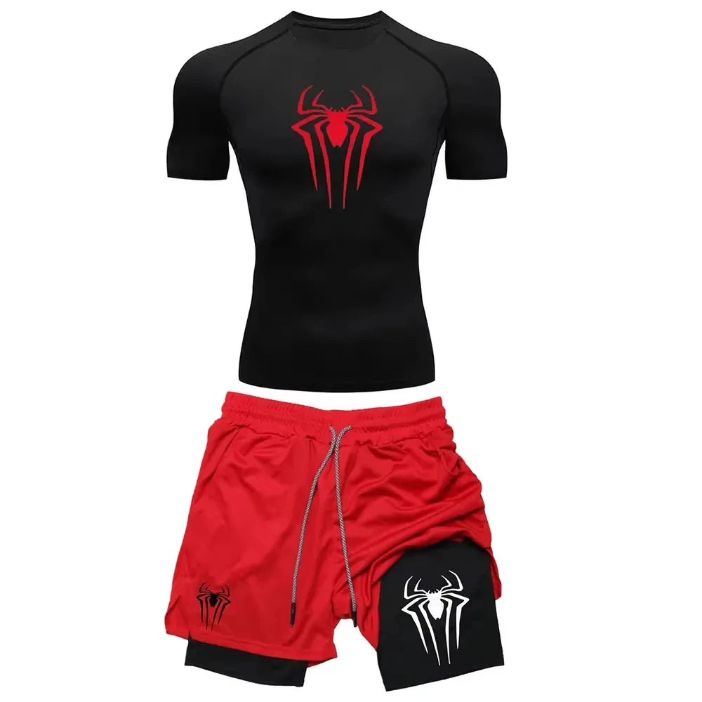 Men’s Spider Print Compression Workout Set