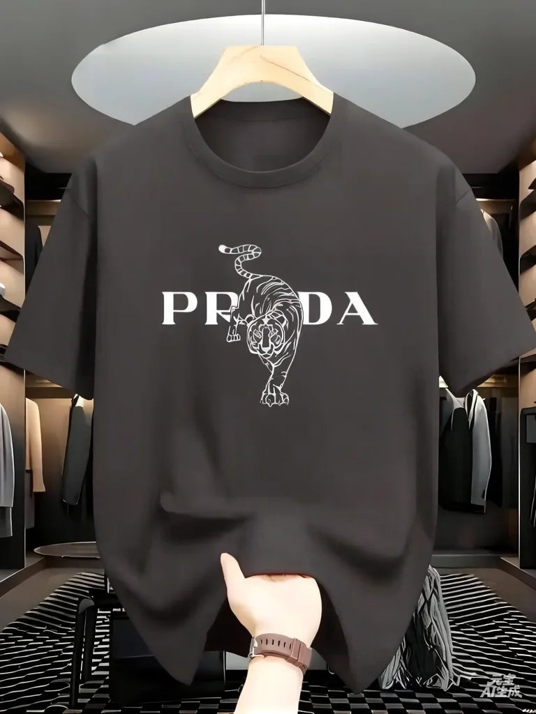 2025 Men's Luxury Graphic Print T-shirt Black White Contrast Short Sleeve Breathable  Summer Fashion Top