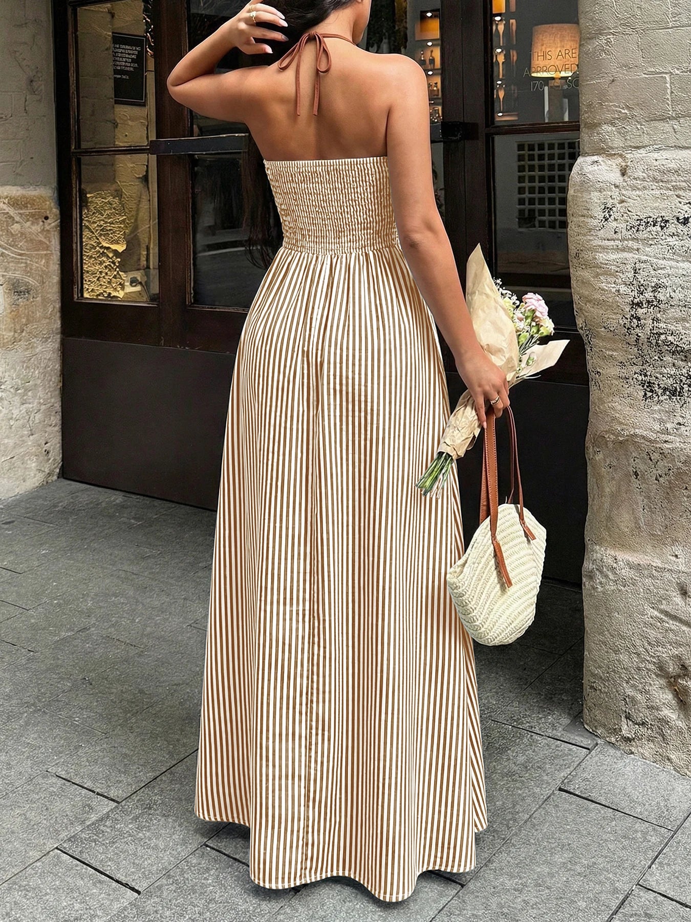 Women’s Striped Backless Maxi Dress