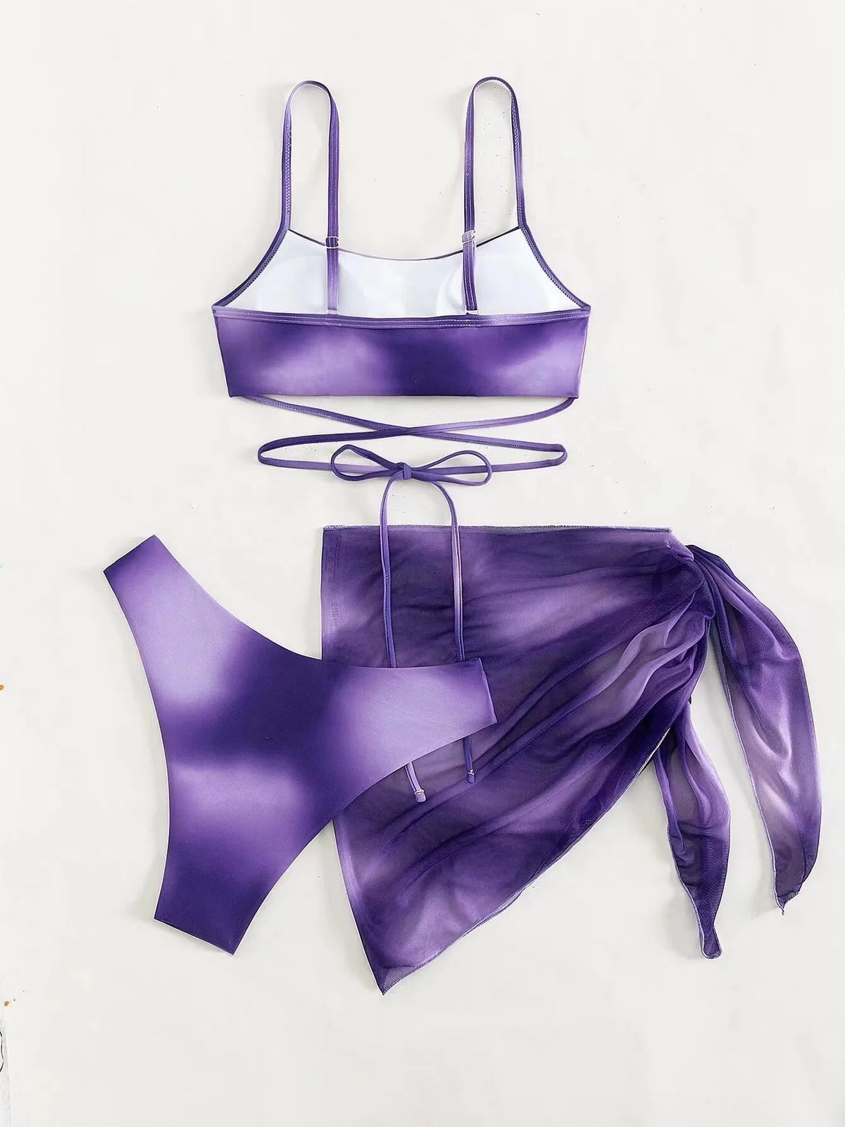 Tie Dye Bikini Swimsuit Women's Three Piece Set Mesh Skirt Split Body Suspender Fashionable Swimsuit Padded Bikini Set Swimwear