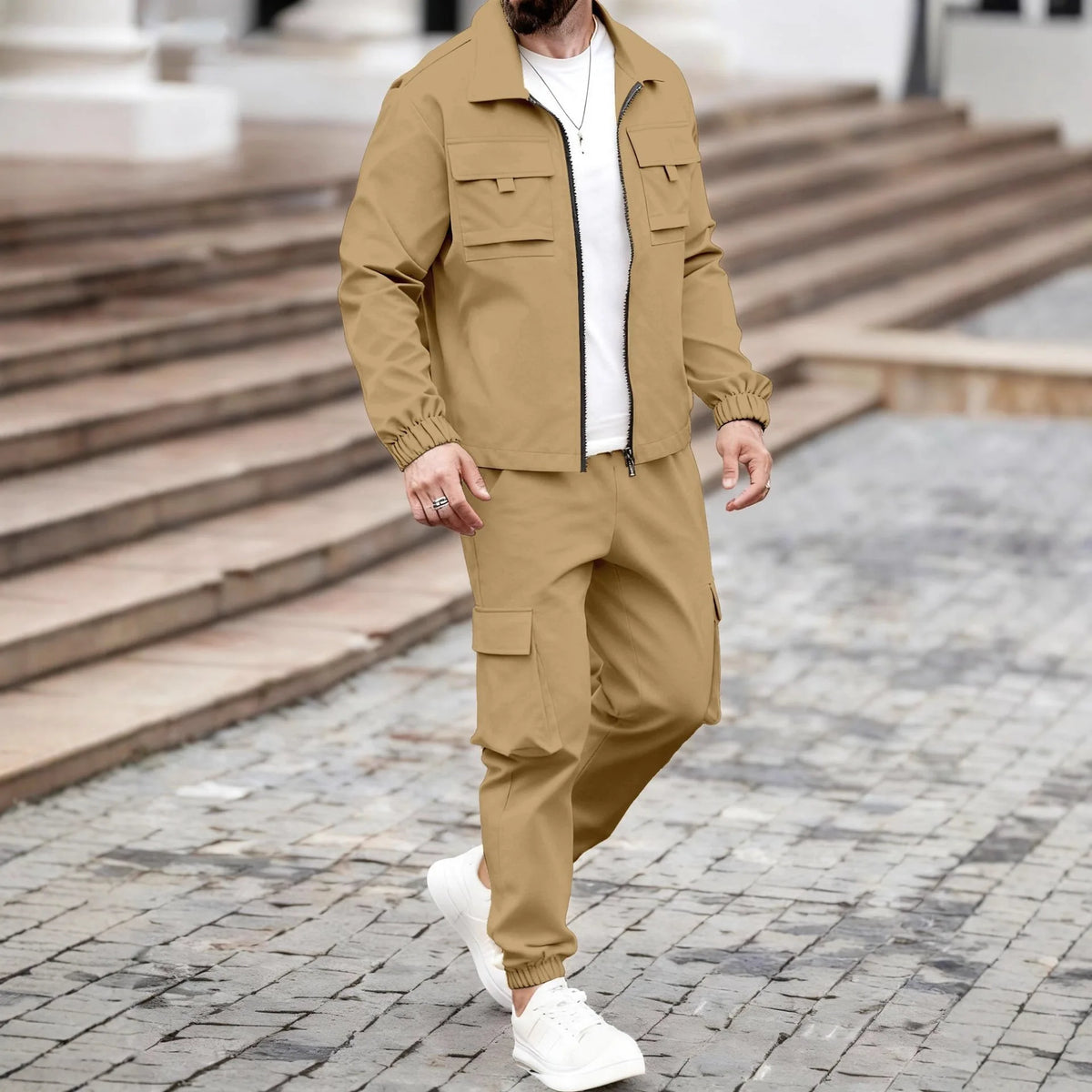 The men's stylish zipper coat and long pants set combines the elements of tactical casual style and sportswear collection-F15