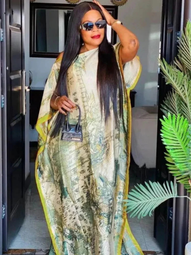 Women’s Luxury Satin-Style Printed Abaya Dress
