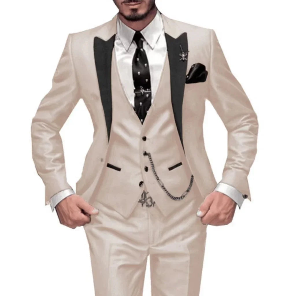 Elegant Slim Fit Men's Formal Suit Set 3 Pieces - Blazer Vest And Pant Luxury Wedding Business Costumes for Men