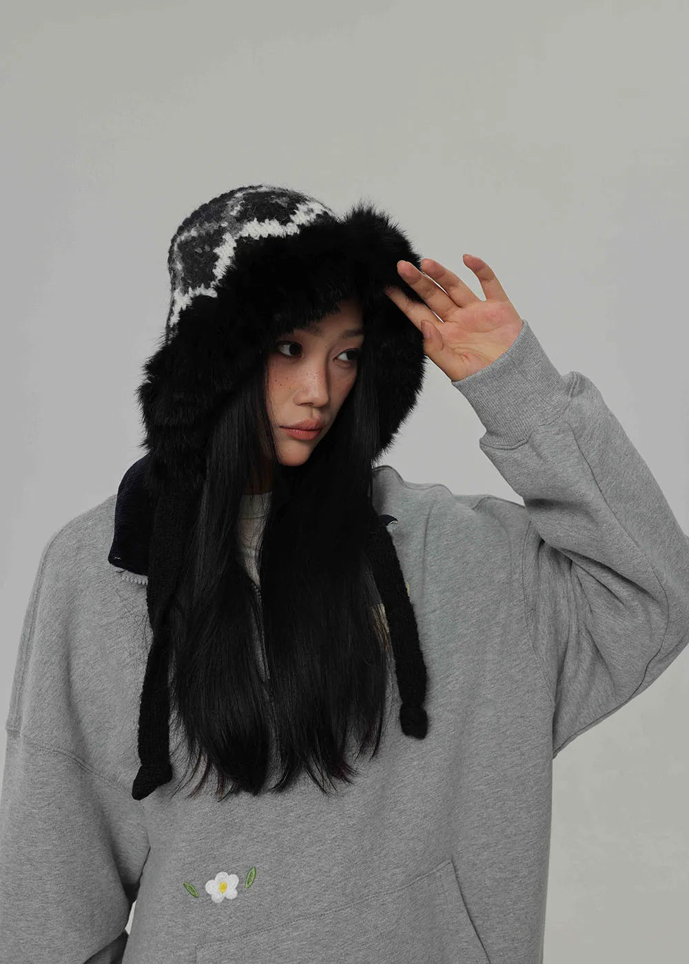 2024 rabbit fur Winter Balaclava Hats For Men&Women Unisex Knitted Hooded Caps Outdoor Warmer Drawstring Hats Beanies Cap