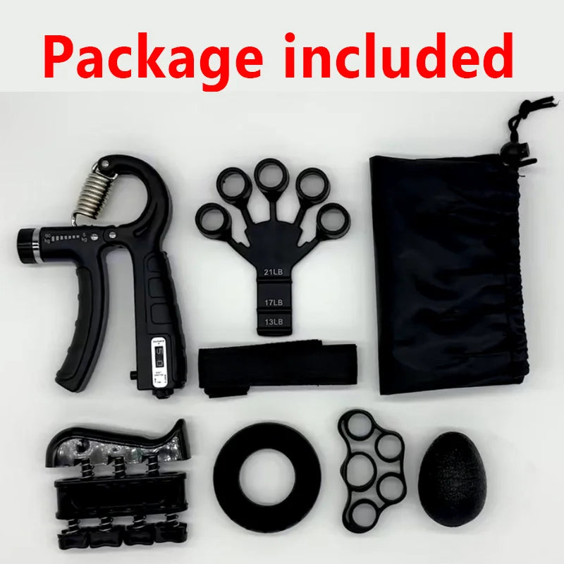 Hand Grip Strength Trainer Set with Finger Exerciser, Grip Ring, Finger Stretcher & Stress Relief Ball for Hand and Forearm Training