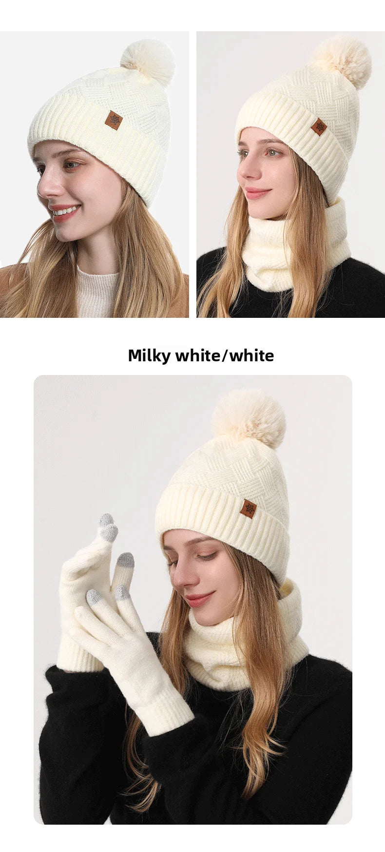 Men's / Women's Outdoor Warm Fleece-lined Knitted Hats Winter Cold-proof Double-layer Stocking Cap One/three-piece Set Skullies