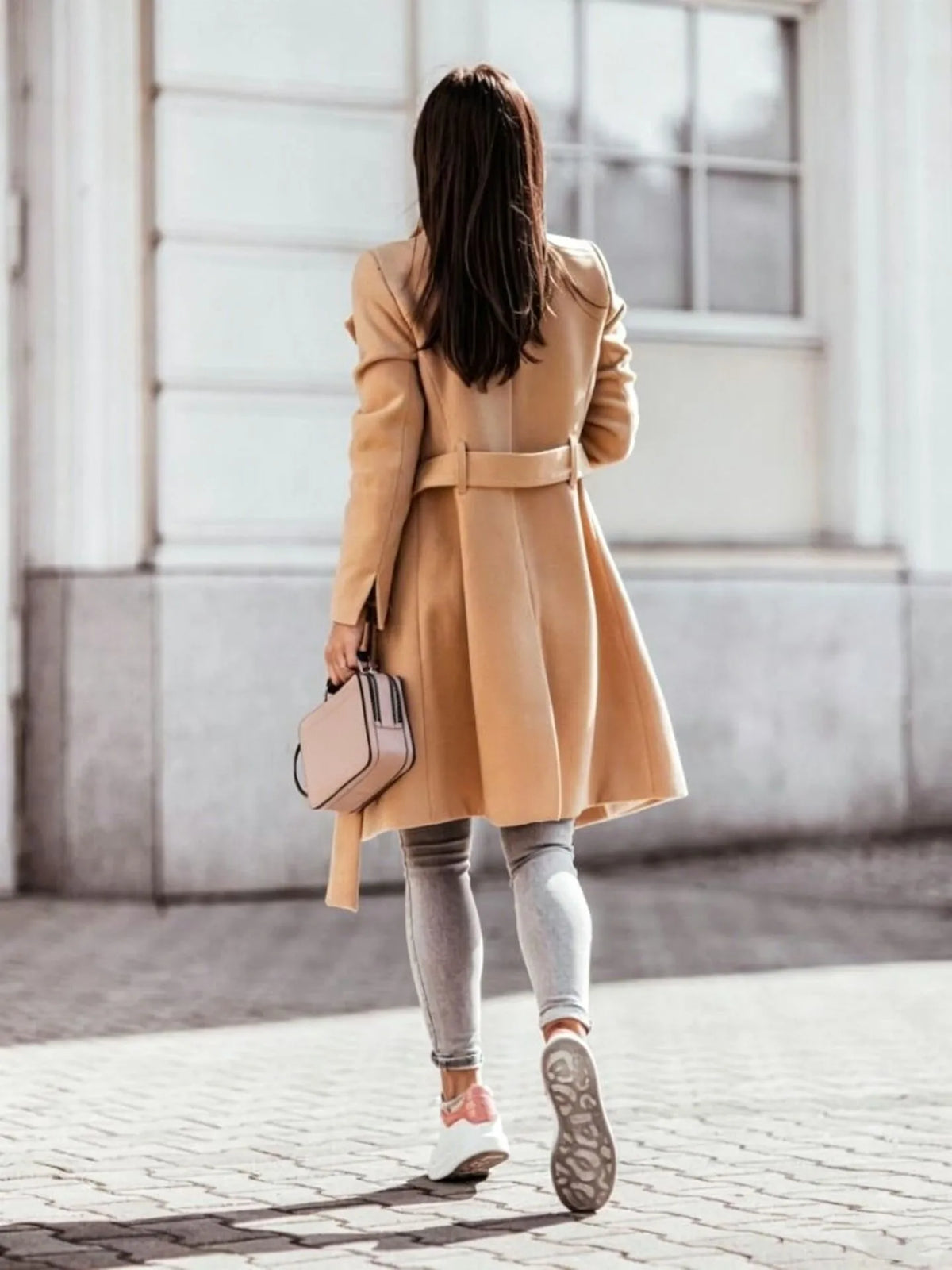 Women's Elegant Belted Long Coat
