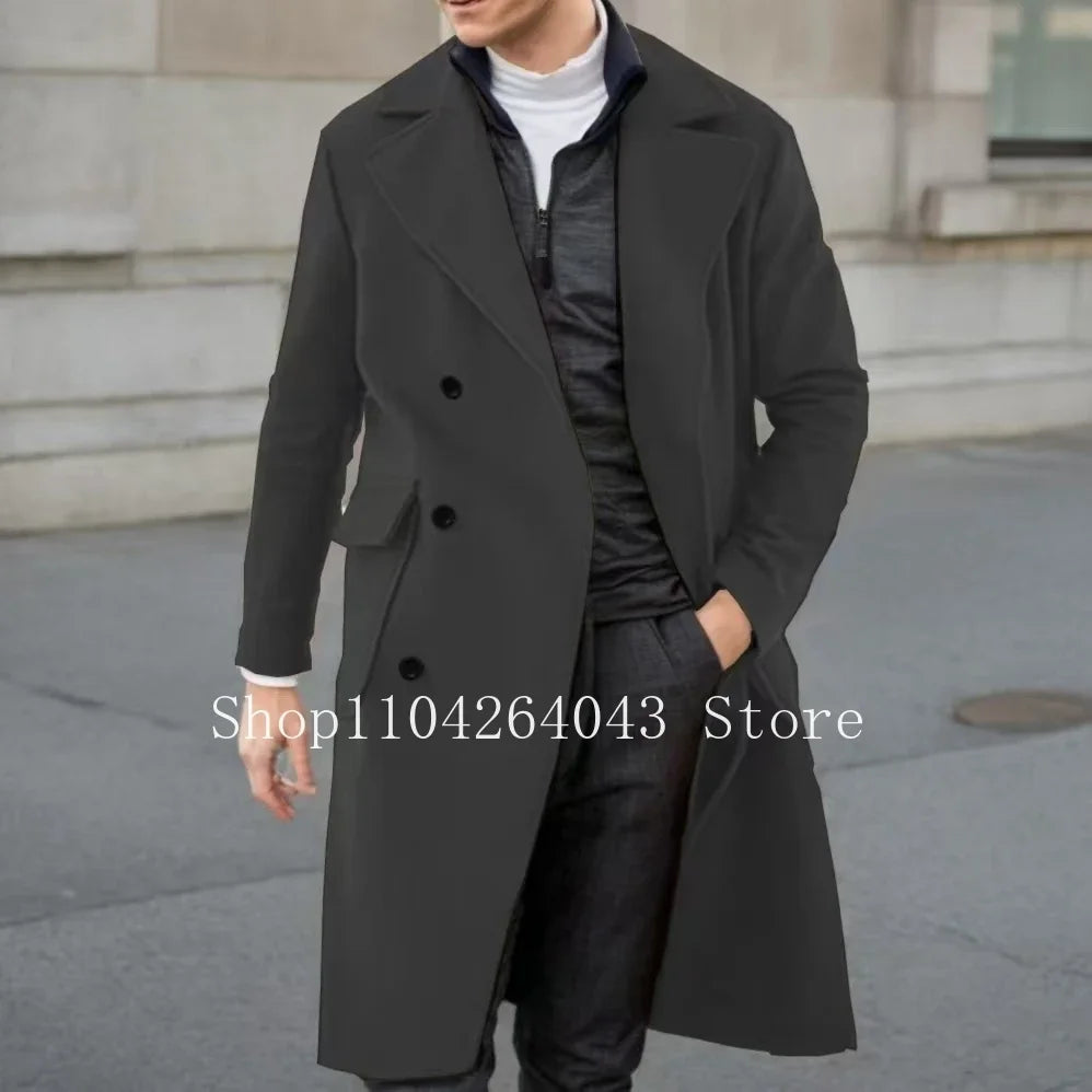 Elegant Men Winter Trench Coat Luxury Peak Lapel High Quality Long Coat for Business And Wedding Dresses Customized Elegant Men