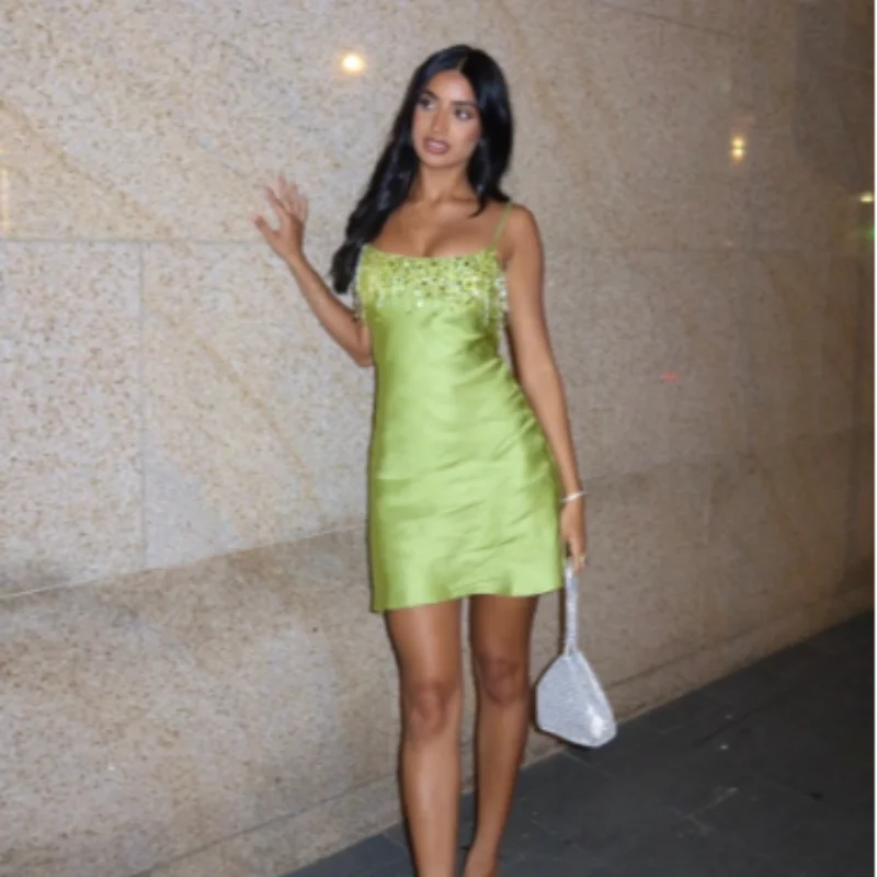 Women’s Elegant Square Neck Tassel Mini Dress