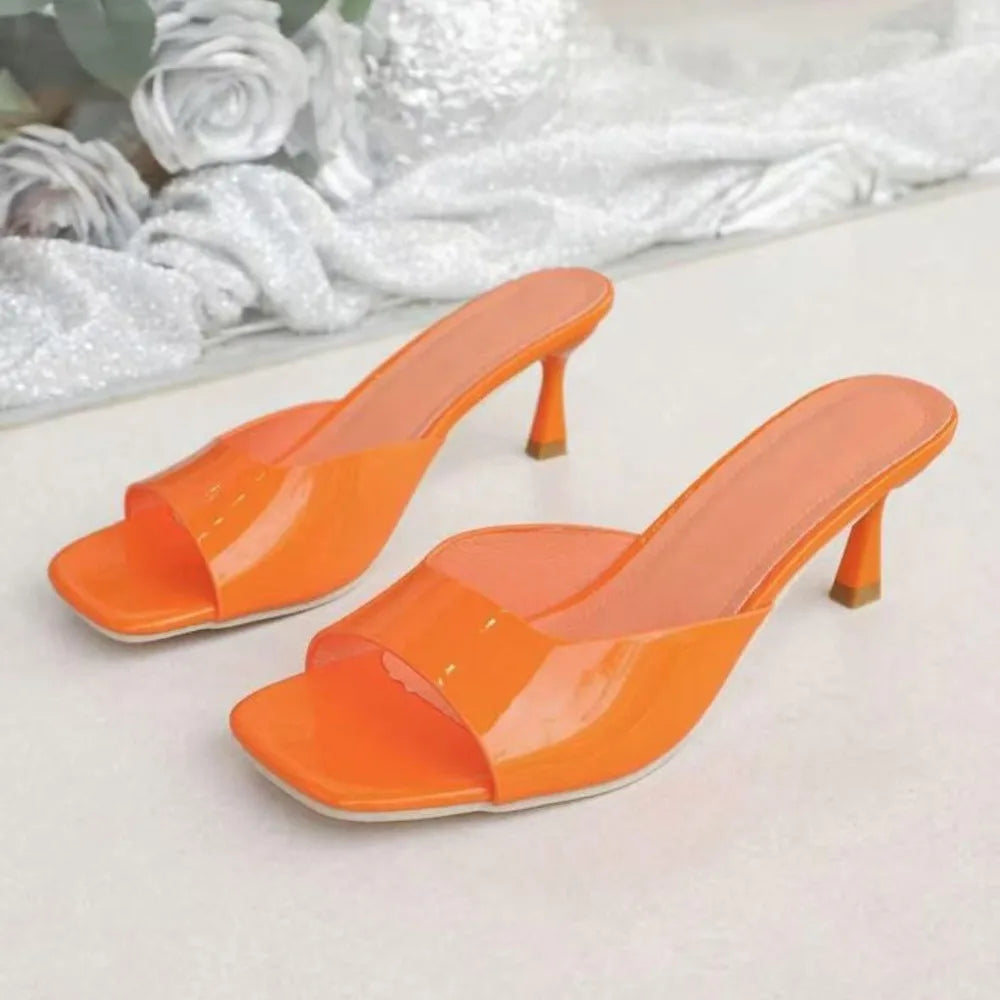 Women’s Elegant Peep Toe Stiletto Heel Sandals Slip-On Open Toe Mid Heel Summer Office Party Dress Shoes