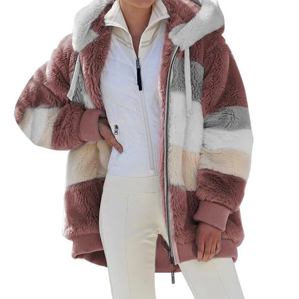 Women's Hooded Plaid Patchwork Winter Jacket