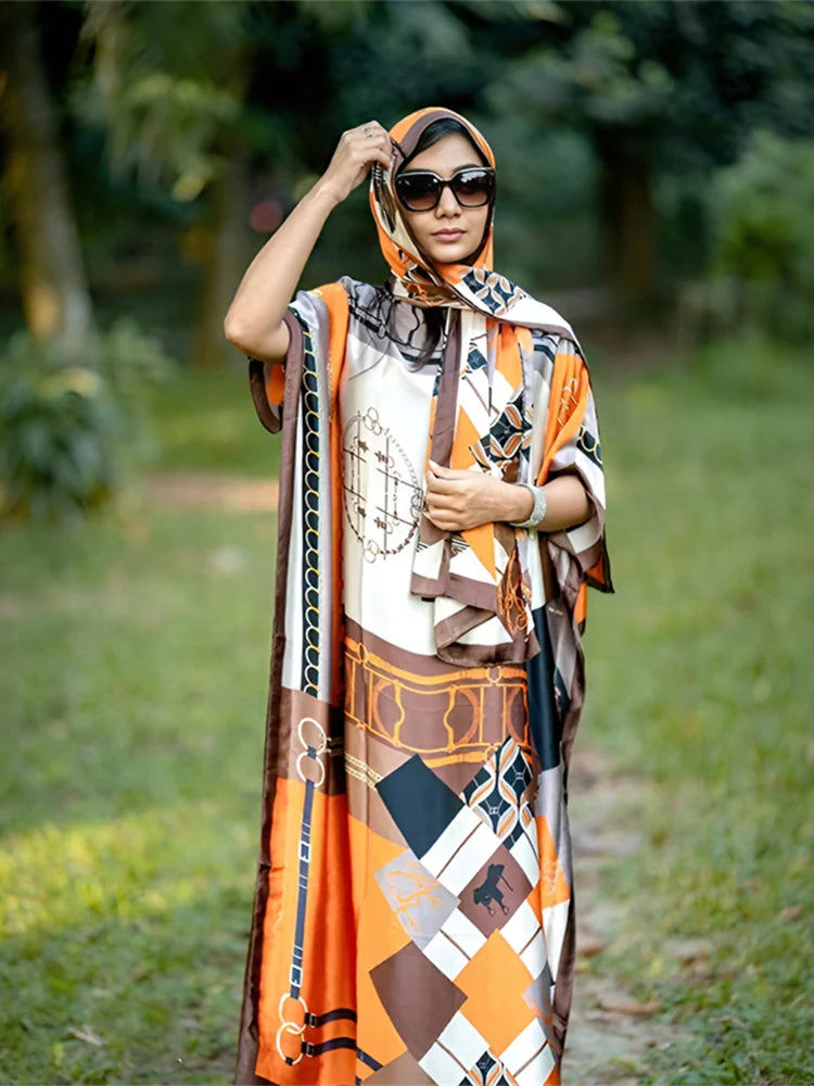 Women’s Printed Loose Maxi Abaya Dress