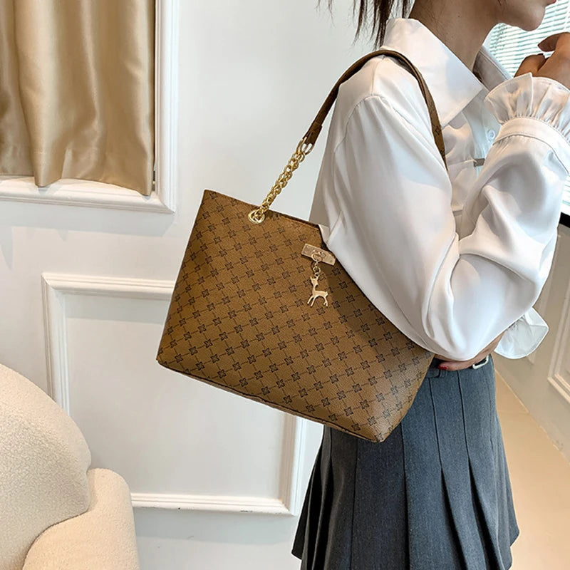 Women’s Fashion Plaid PU Shoulder Tote Bag