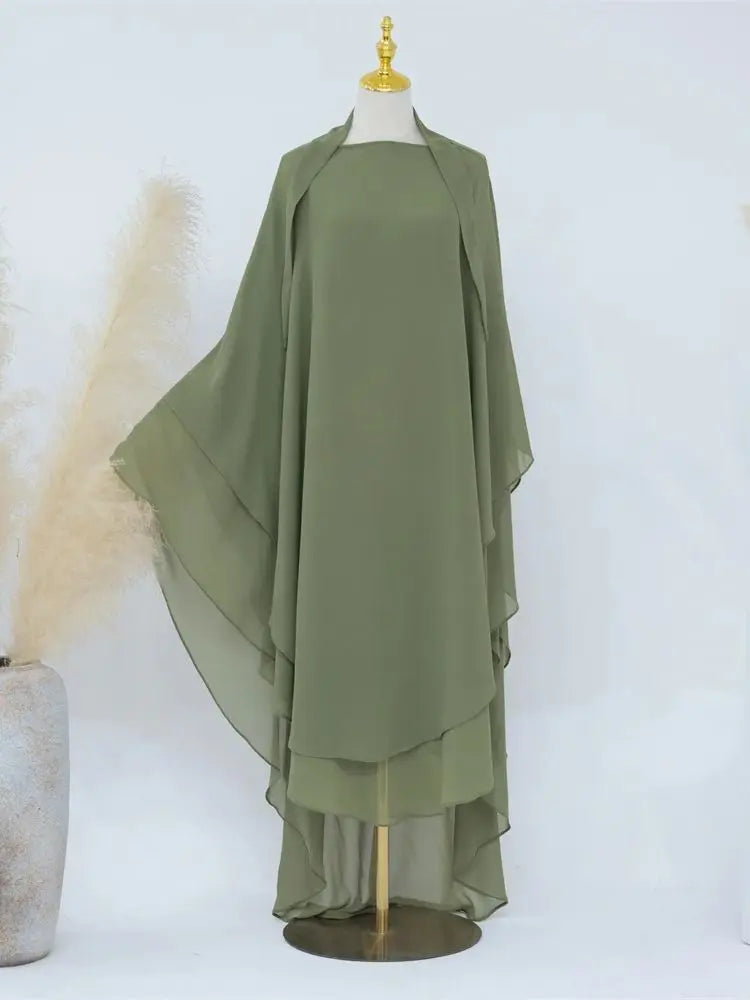 Women’s Elegant Chiffon Khimar & Abaya Set