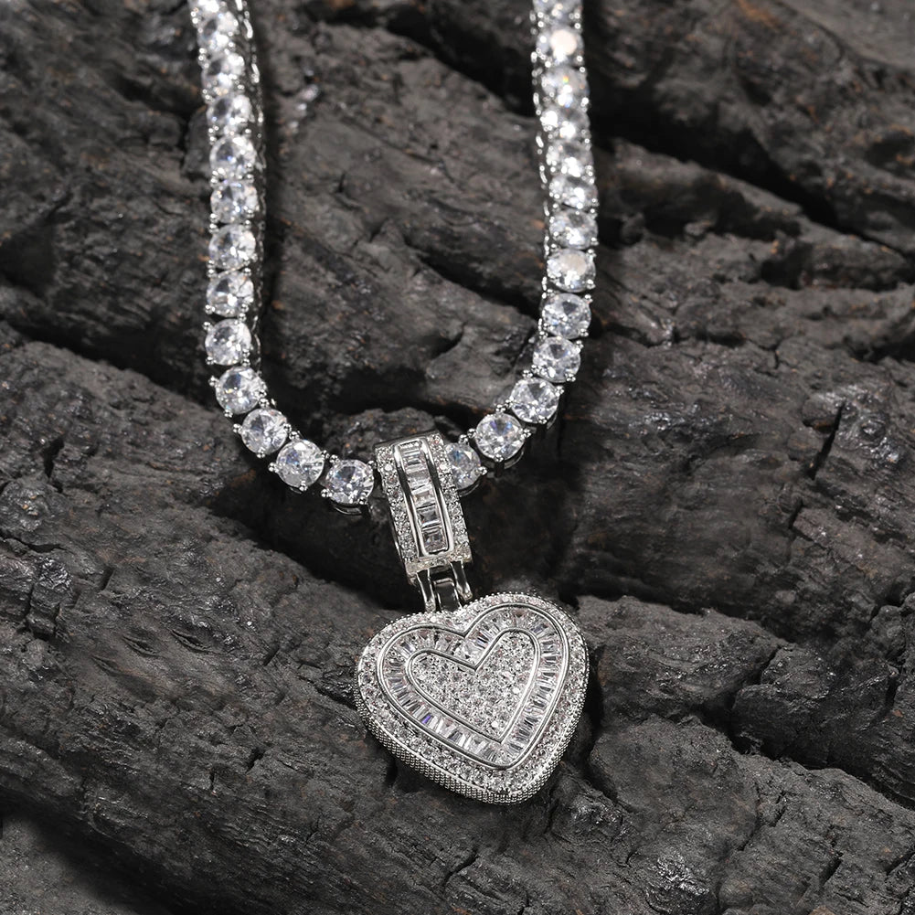 THE BLING KING Baguette CZ Small Heart Pendant Necklace for Women – Iced-Out 5A+ Cubic Zirconia Lovely Jewelry Birthday Gift
