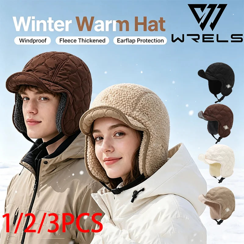 1/2/3PCS Windproof Warm Hat Winter Fleece Thickened Thermal Outdoor Ski Hat Earflap Men Women Cycling Ear Protectors Hats