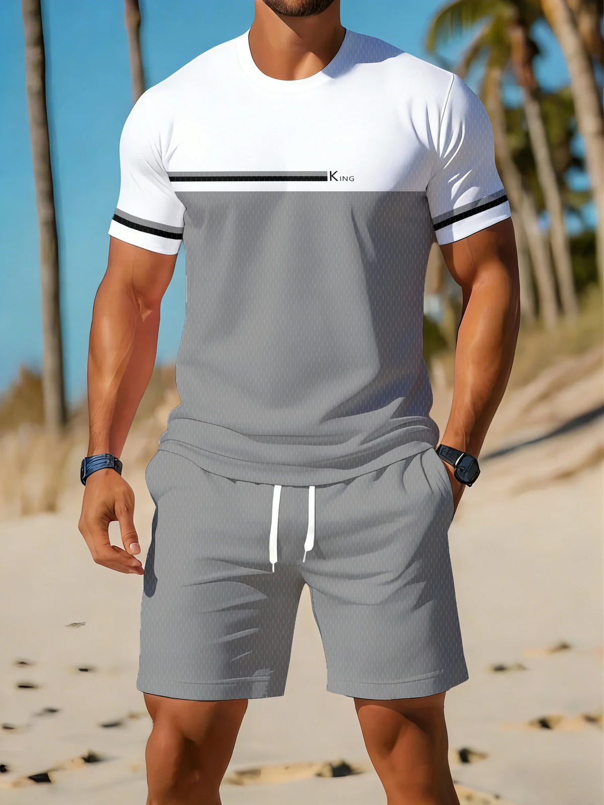 Holiday Beach T-shirt And Shorts 2 Pieces Sets Summer Quick Drying Men's Suit Clothing Fashion Men's Short Sleeve Tee Shorts Set