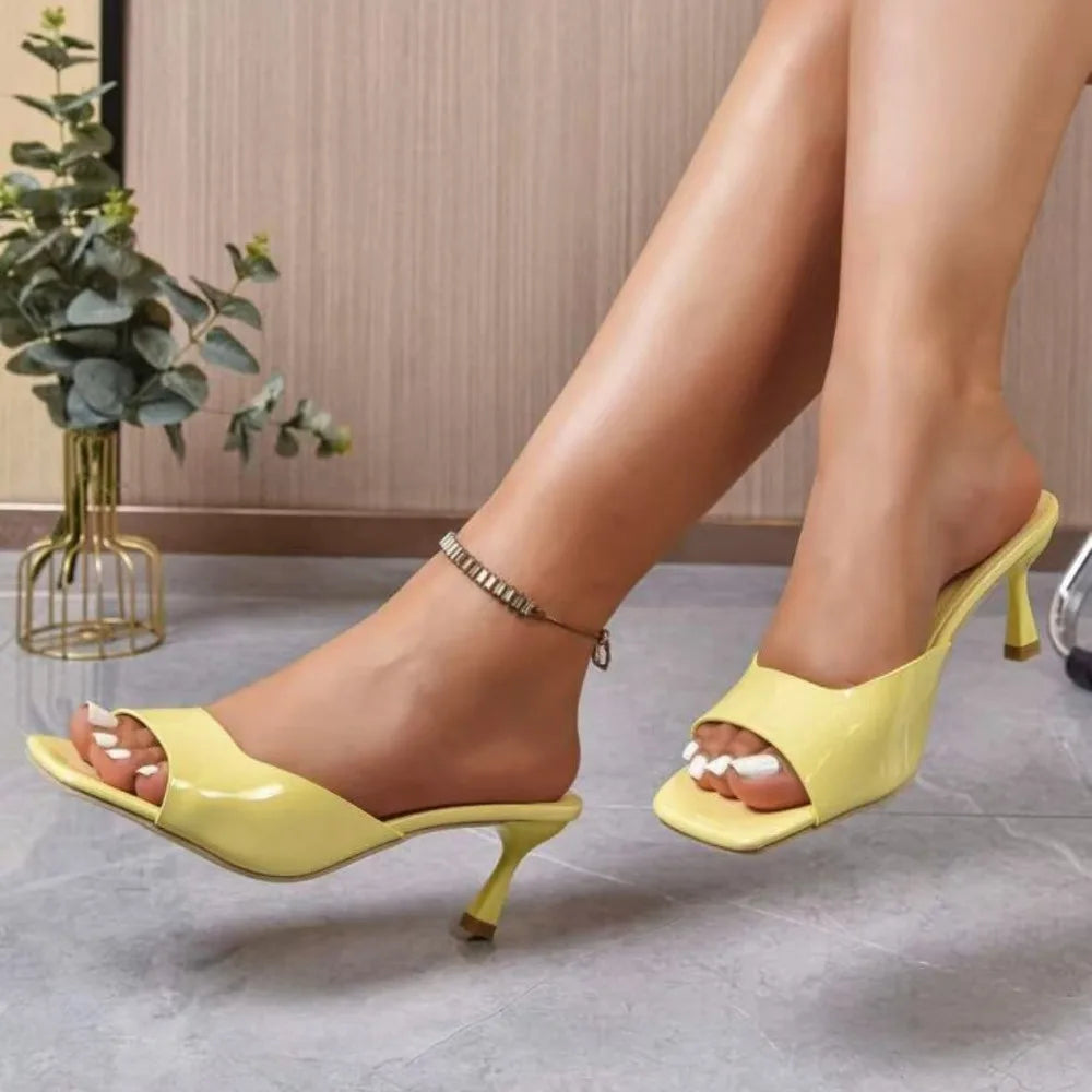 Women’s Elegant Peep Toe Stiletto Heel Sandals Slip-On Open Toe Mid Heel Summer Office Party Dress Shoes