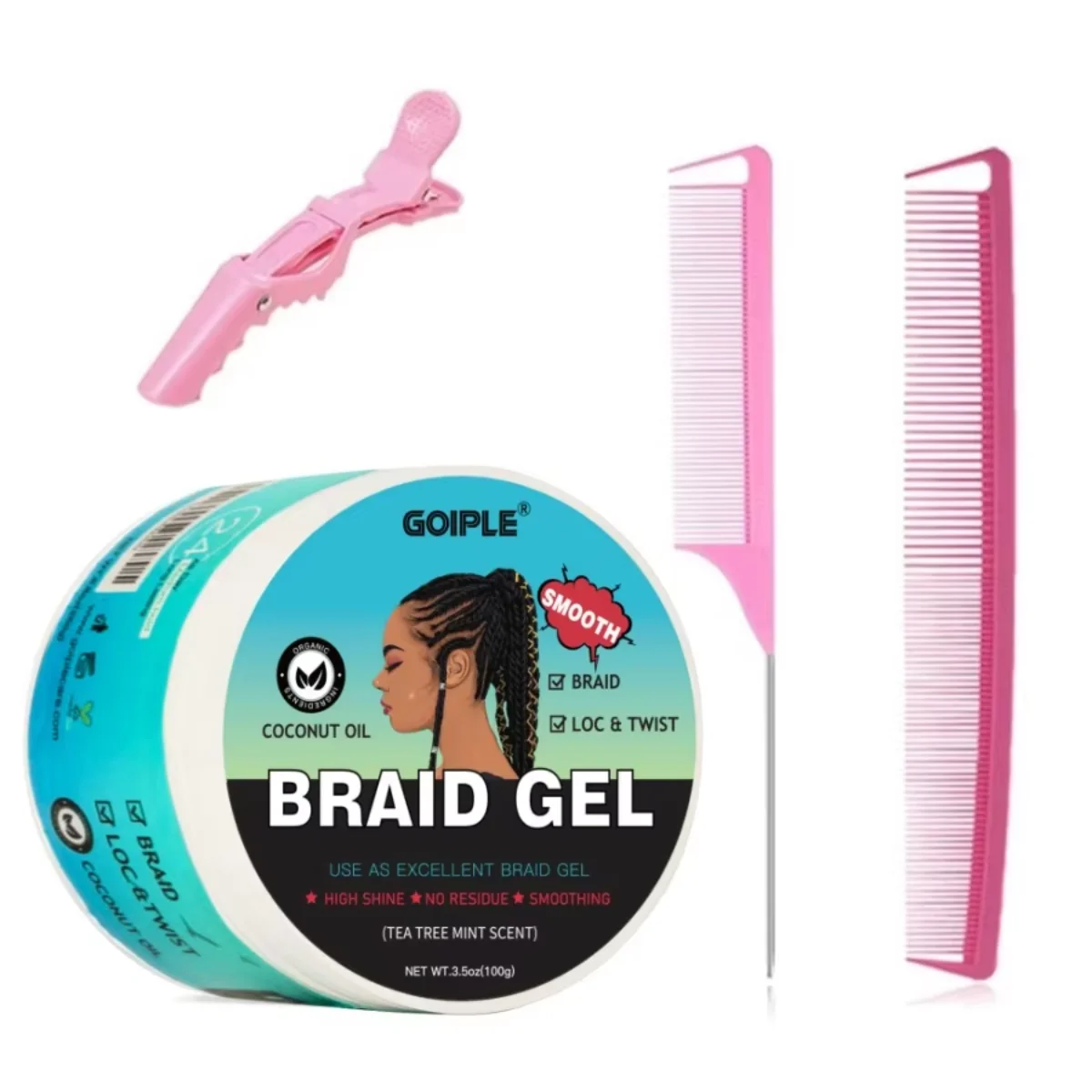 GOIPLE 100g Tea Tree Mint Braid Styling Gel – Edge Control Hair Wax Pomade for Frizz, Locs, Twists & Braids