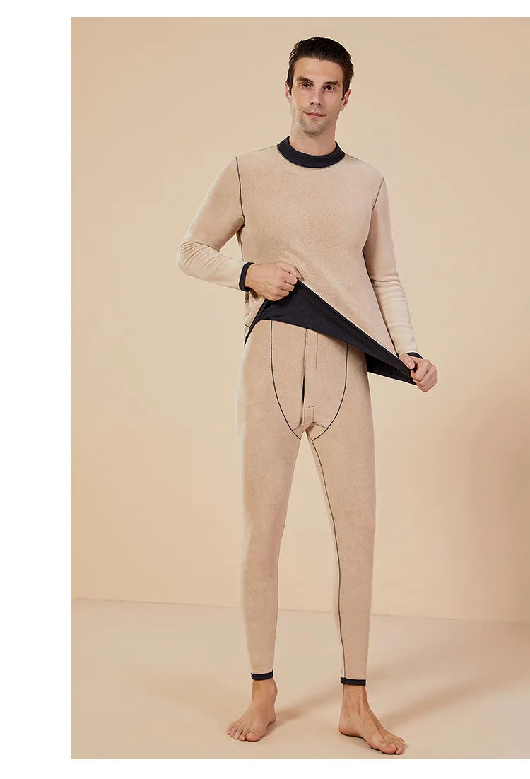 Men's Mock Neck Fleece Thermal Underwear Set