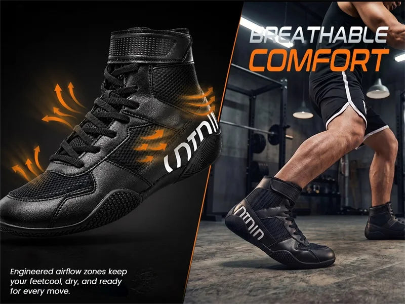 New Men's Large Wrestling Shoes Mesh Breathable Boxing Shoes Anti Slip Wear Resistant Sneaker Fashionable Casual High Sport Shoe