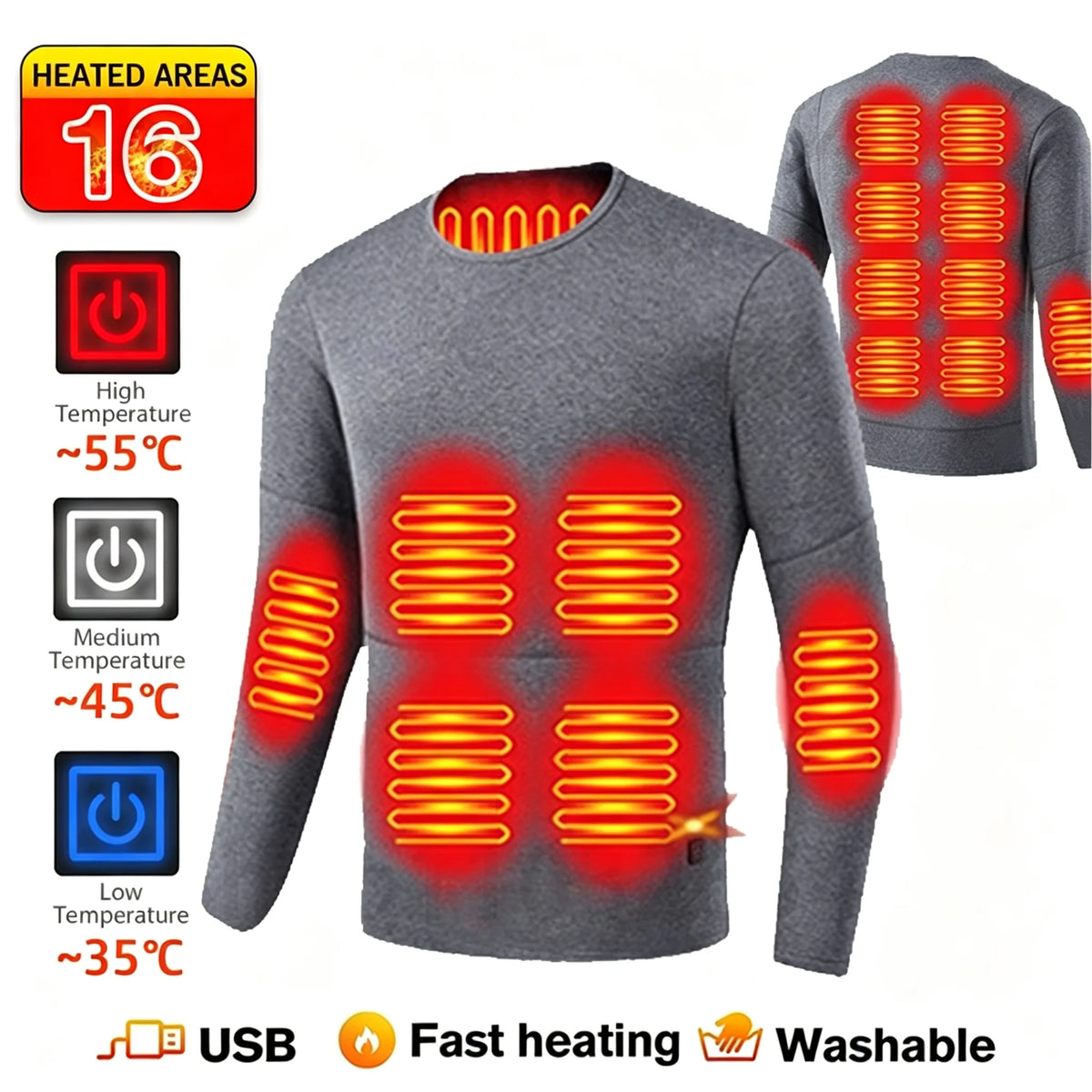 Unisex USB Heated Thermal Jacket – 52 Heating Zones