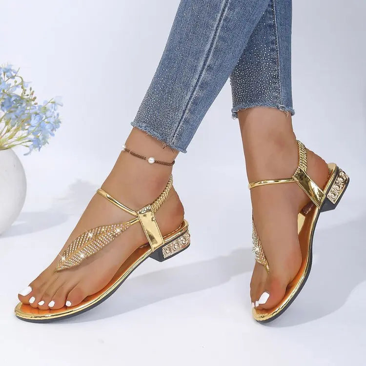 Women’s Gold & Silver Gladiator Flat Sandals – Elegant Ankle Strap Roman Style Summer Beach Shoes with Plus Size Fit