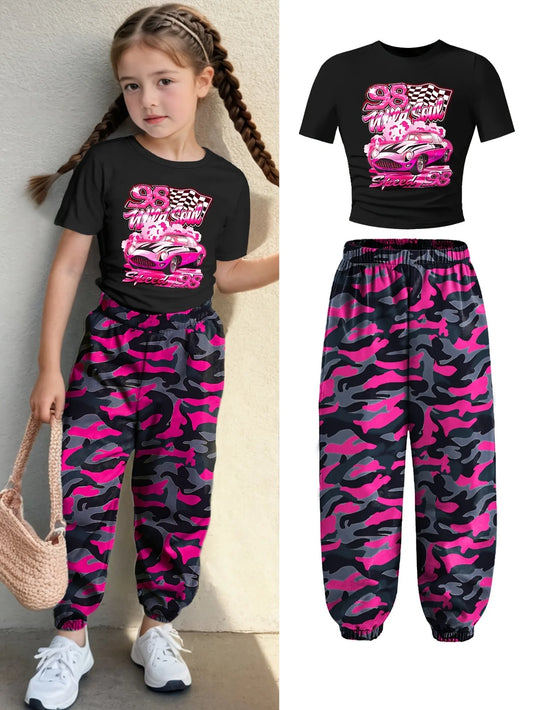 Girls’ Racing Crop Tee & Camo Jogger Set