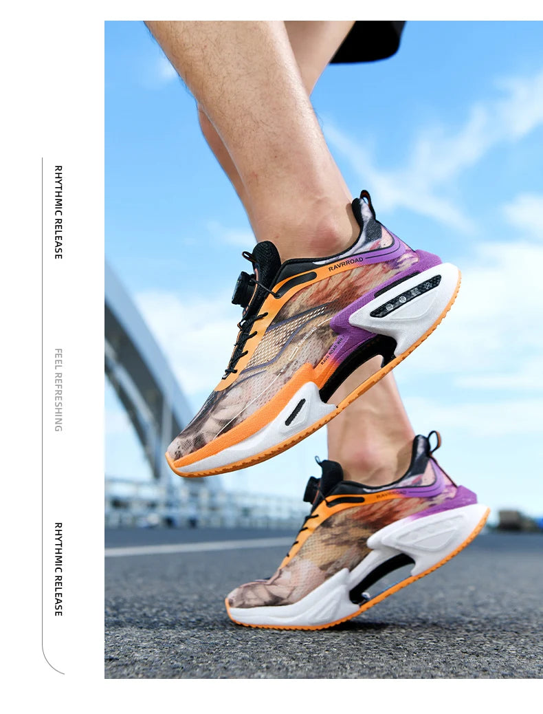 Elastic Speed Running Shoes for Men, Carbon Plate Push Rotating Buckle Sports Shoes for Women, Professional Shock-Absorbing