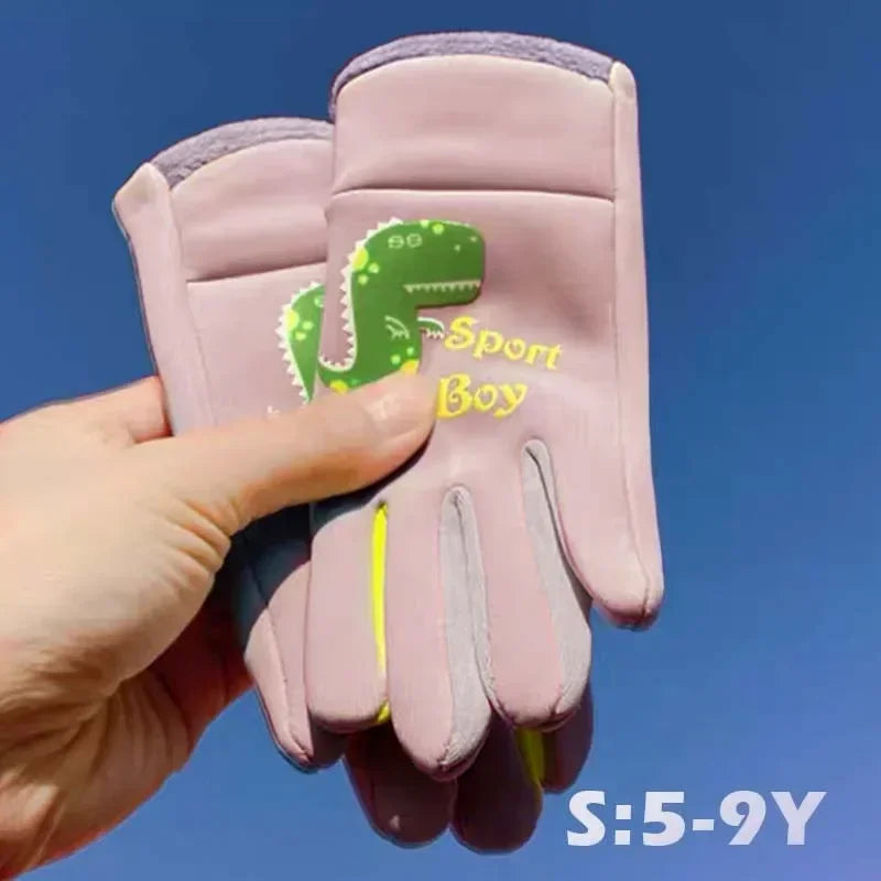 Children Warm Plush Gloves Winter Boys Girls Kids Outdoor Windproof Skiing Cycling Gloves Glow Students Toddler Cycling Mittens