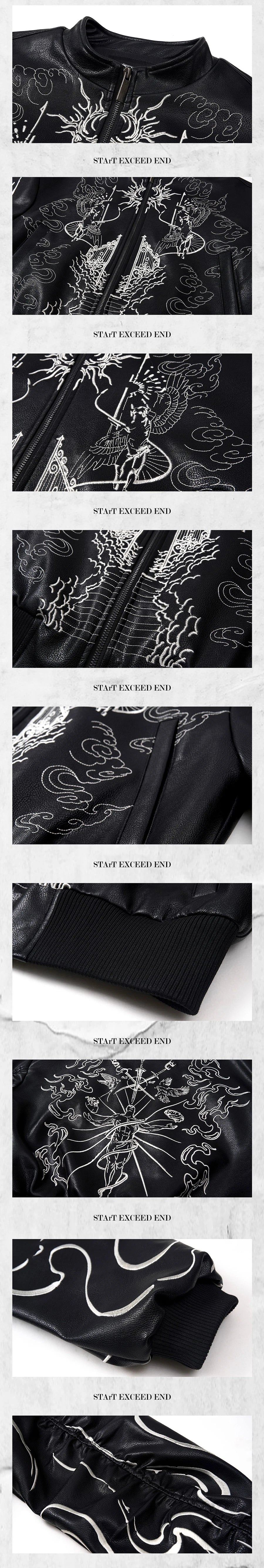 Mauroicardi Autumn Short Colorful Embroidery Pu Leather Racer Jacket Men Zipper Luxury Designer Emo Punk Style Clothes 2025