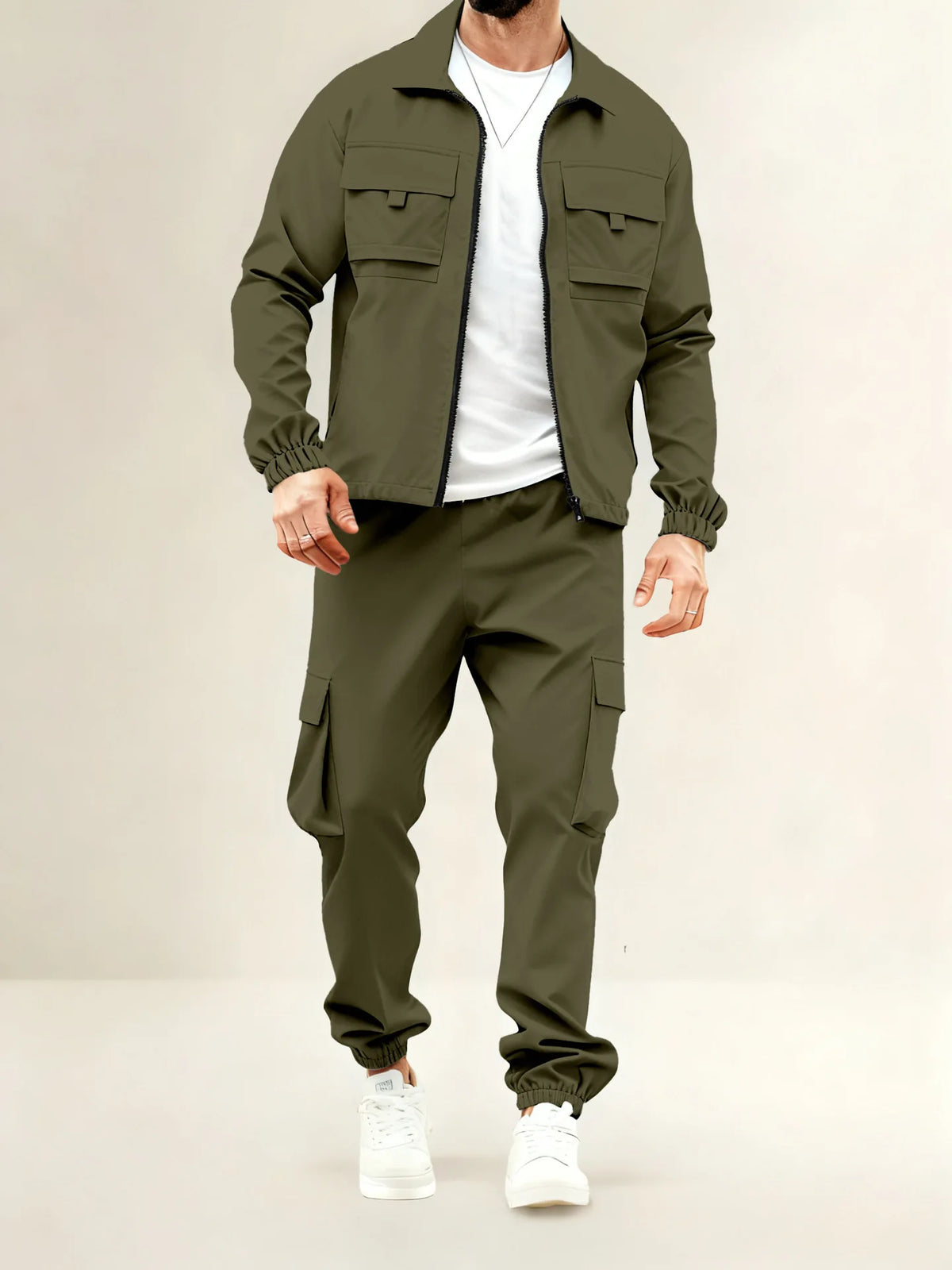 The men's stylish zipper coat and long pants set combines the elements of tactical casual style and sportswear collection-F15
