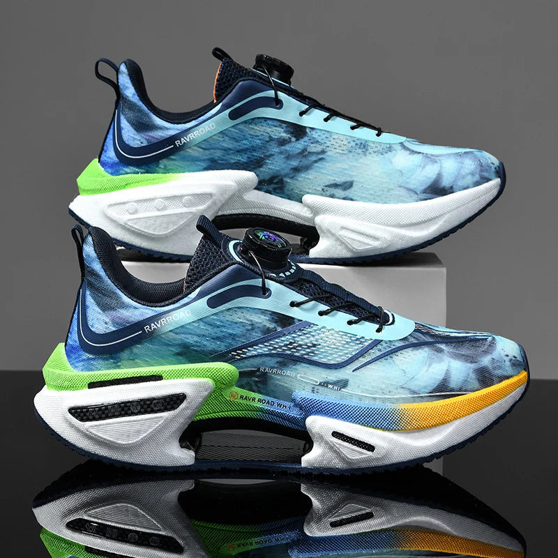 Elastic Speed Running Shoes for Men, Carbon Plate Push Rotating Buckle Sports Shoes for Women, Professional Shock-Absorbing