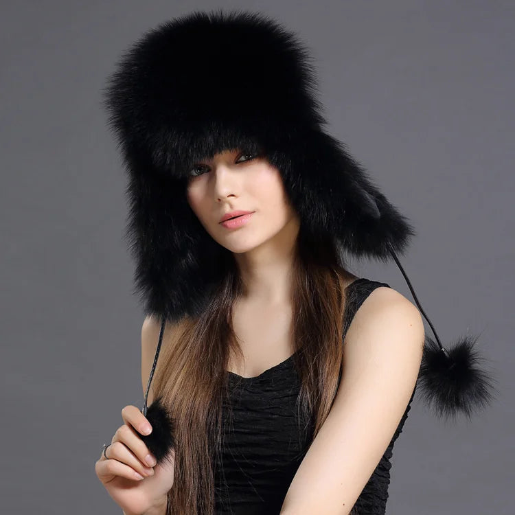 Real Fox Fur Hat For Women Winter Fashion Warm Lei Feng Hats Russians Outdoor Skiing Caps Natural Fur Hat Furry Thick Fur Cap