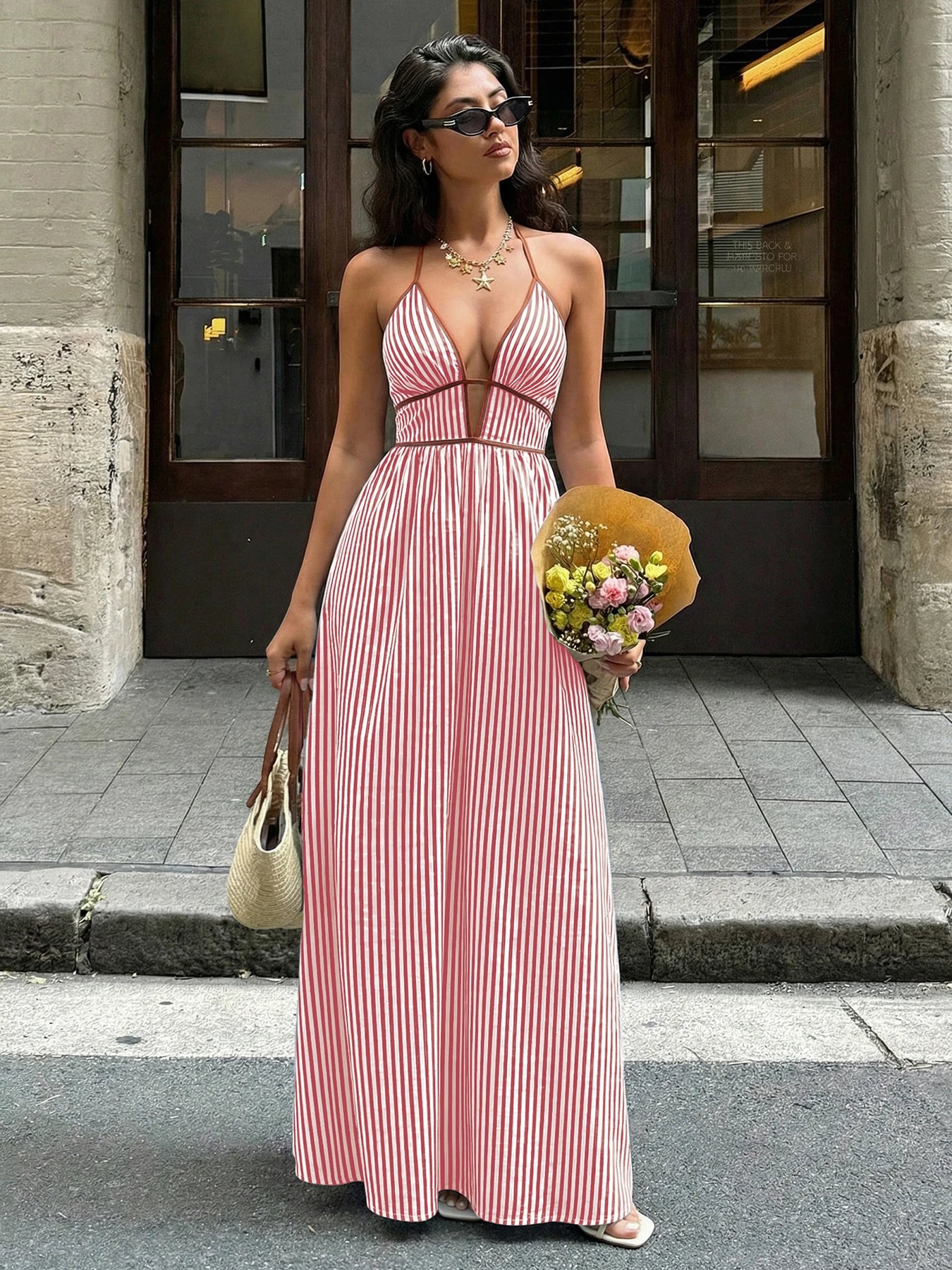 Women’s Striped Backless Maxi Dress