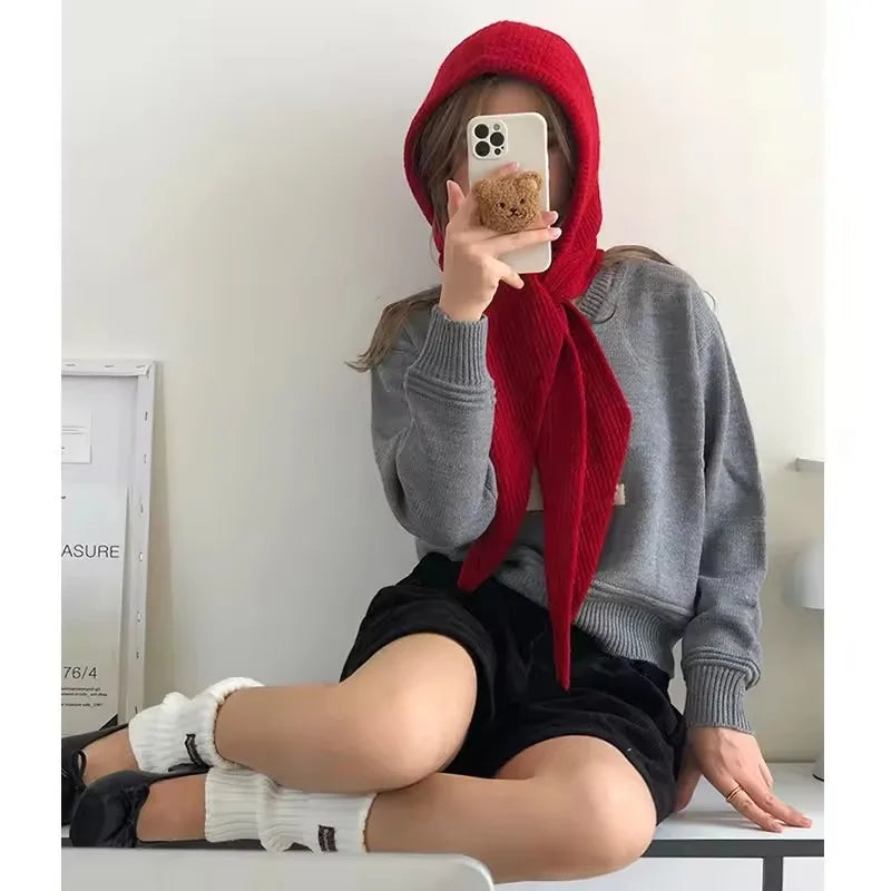 Oversize Hood Scarf Balaclava Hat Winter Ear Protection Windproof Warm Balaclava Hats Women Fashion Hat and Scarf Skullies Beani