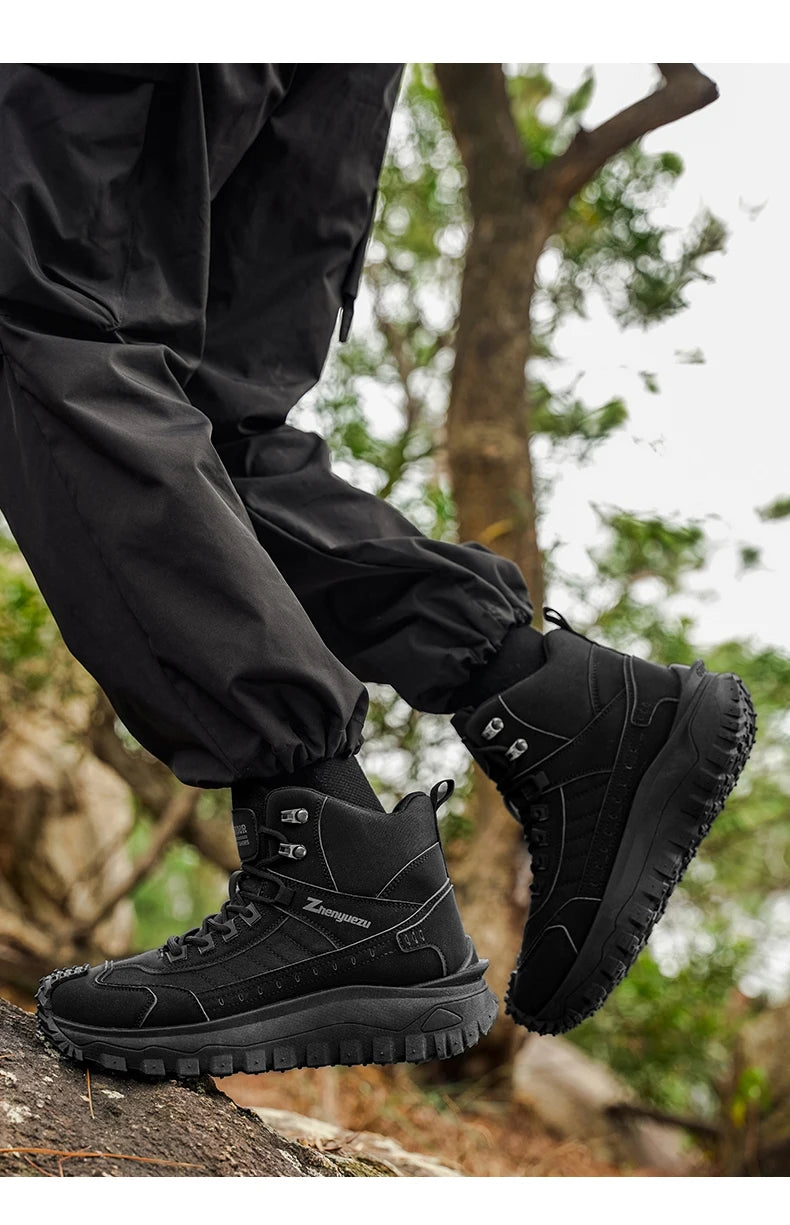 Men's Thick-Soled High-Top Boots, Non-Slip and Wear-Resistant, Suitable for Outdoor Hiking and Everyday Casual Wear