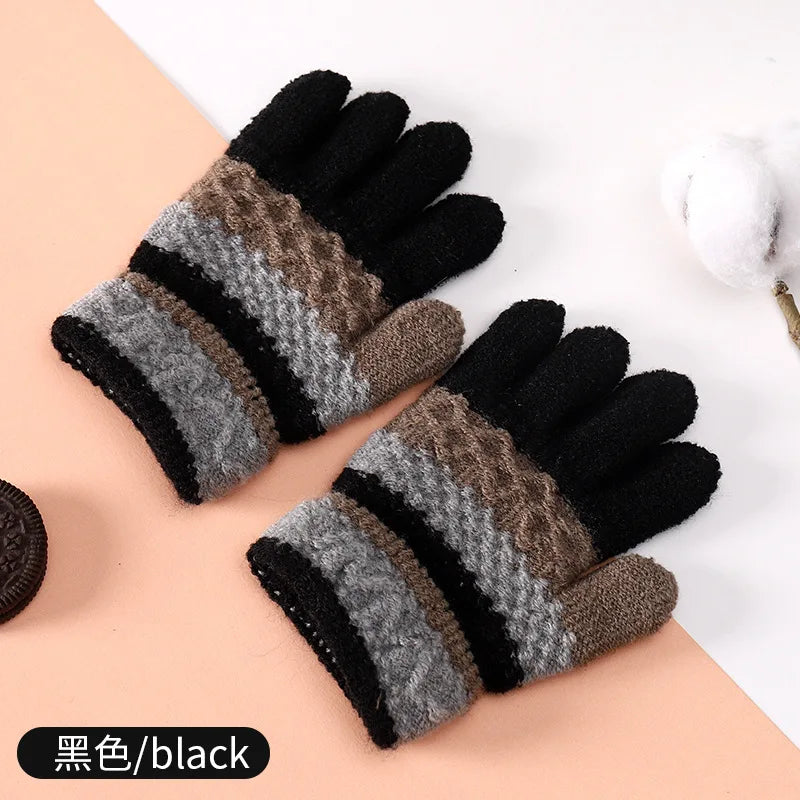 Winter Kids Gloves for Boys Girls Little Children Baby Full Finger Warm Stripes Knitted Casual Outdoor Accessories 3-7 Years