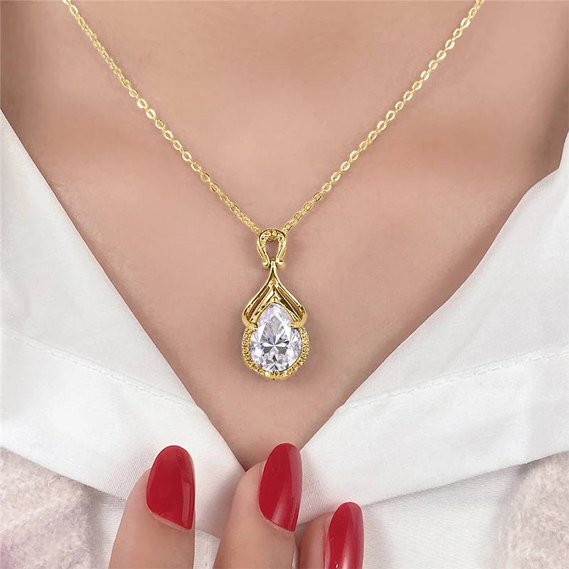 Women’s 2.5ct Moissanite Teardrop Pendant Necklace – 14K Gold-Filled Fine Jewelry Gift