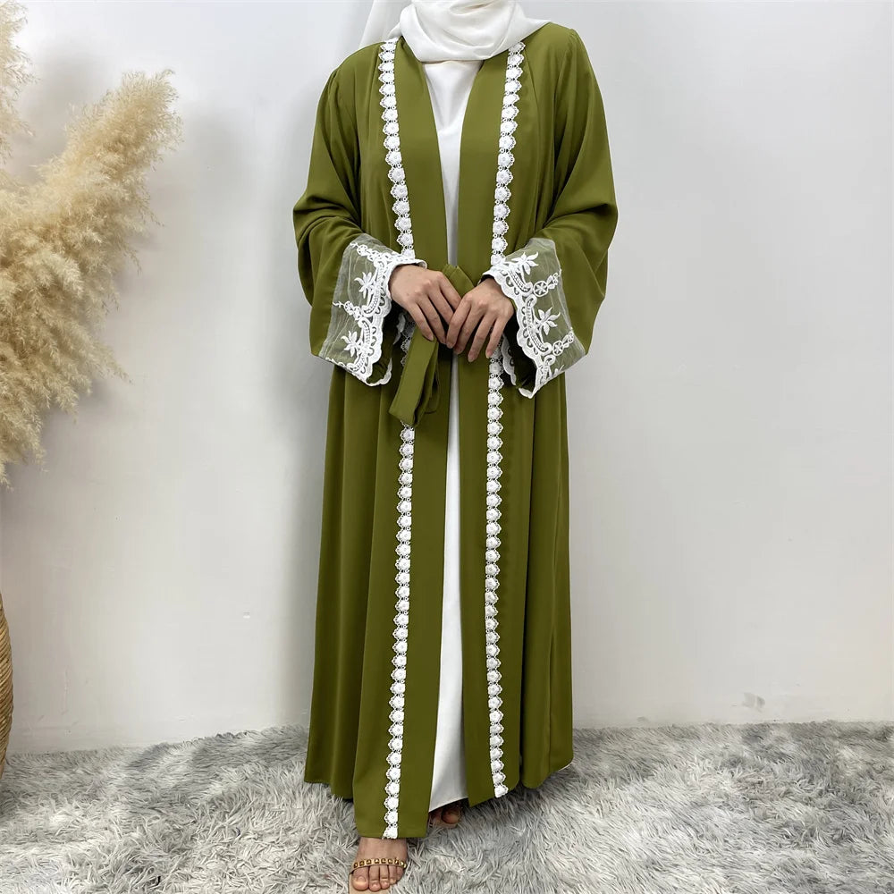 Women’s Lace Trim Nida Abaya with Pockets