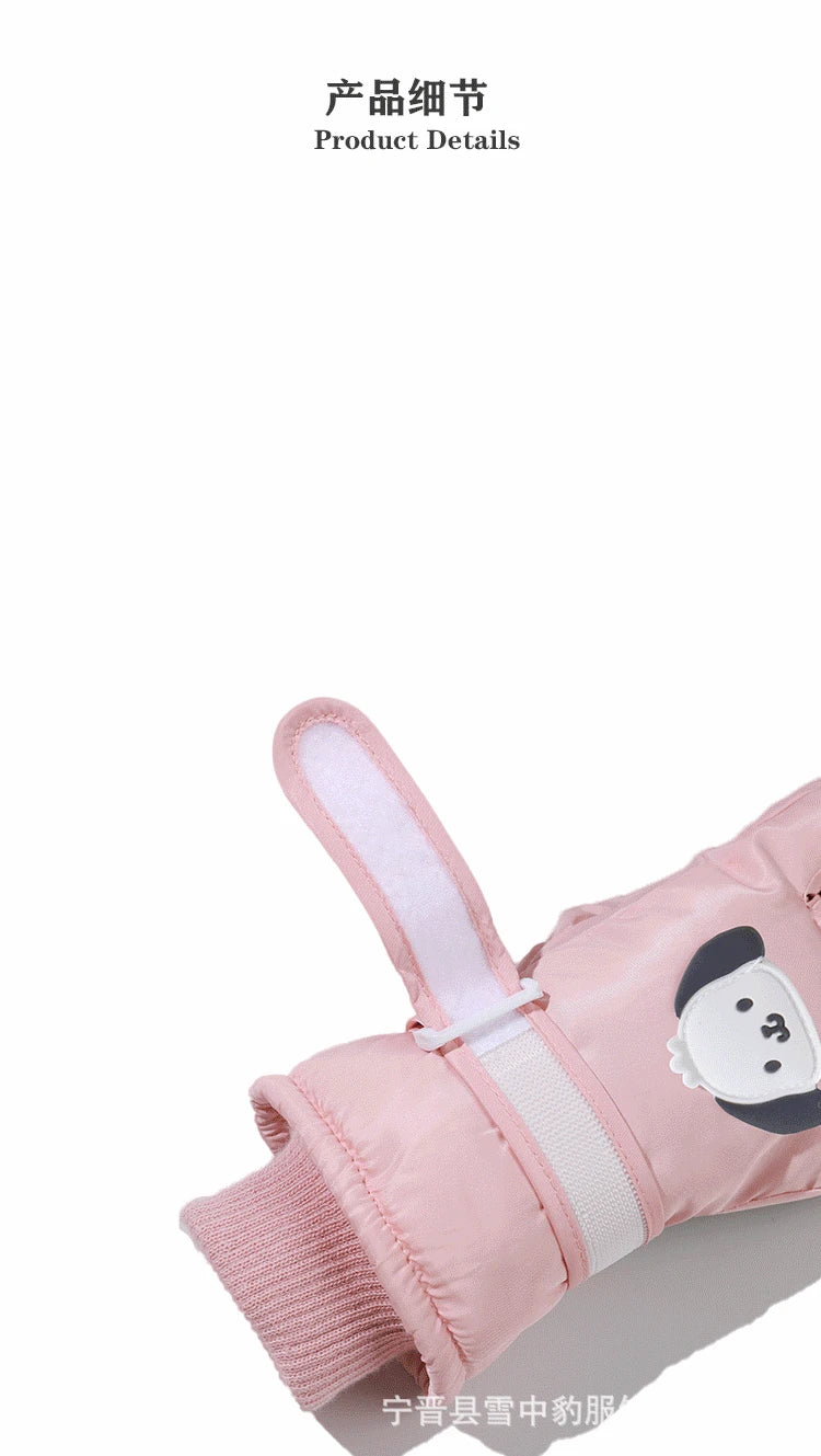 Kids Ski Gloves Boys Girls Winter Warm Fleece Lined Cotton Padded Thickened Anti-Slip Cute Snow Play Water Resistant Snowboard