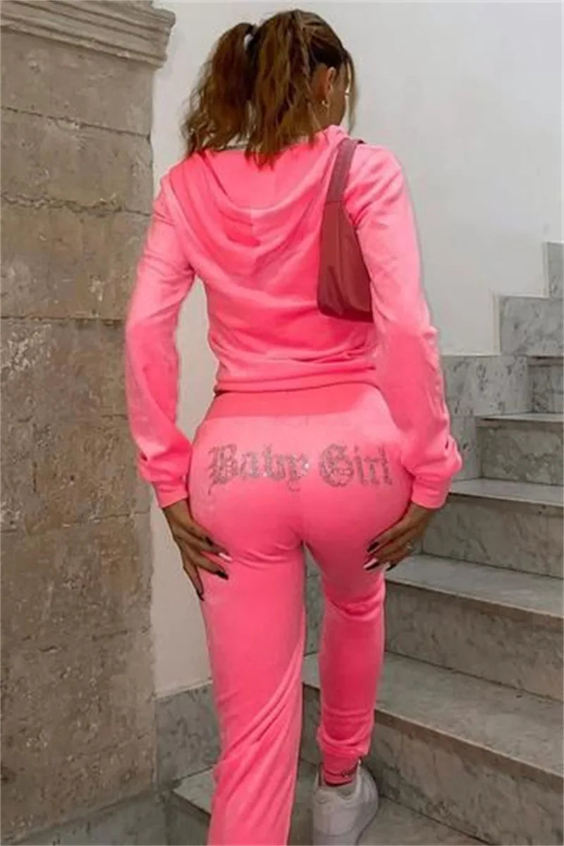 Women's Velvet Zip-Up Hoodie & Pants Set