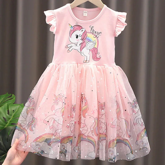 Girls Unicorn Sequin Princess Summer Dress