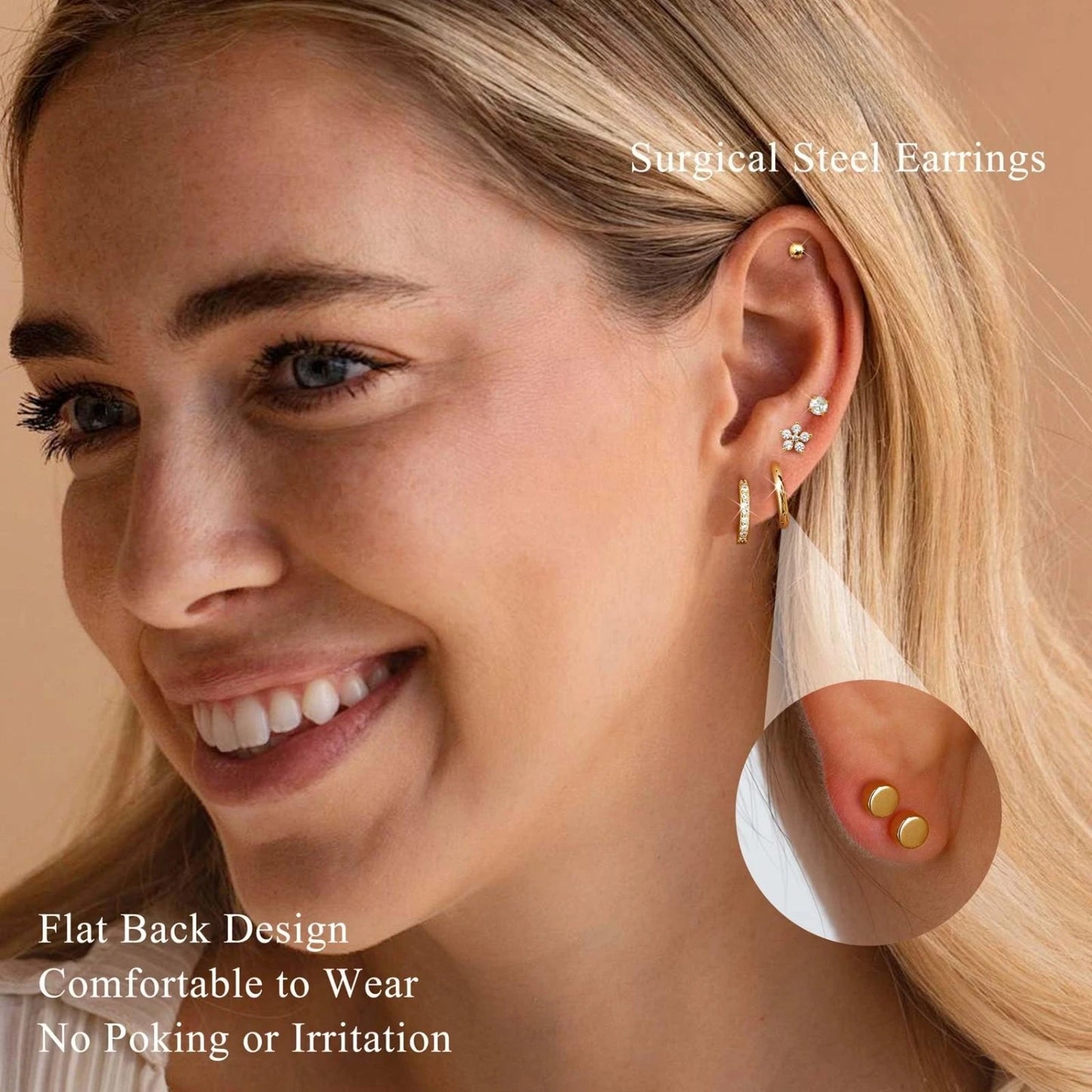 14K Gold-Plated Stainless Steel Classic Stud Earrings