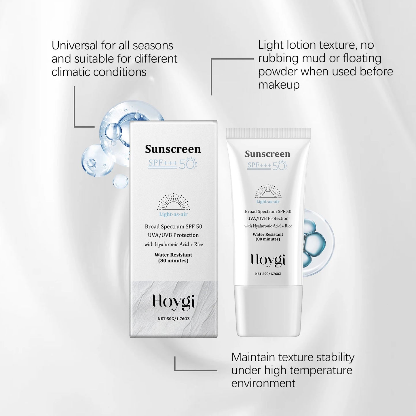 HOYGI SPF50 Facial Sunscreen – Hyaluronic Acid Moisturizing Face Cream, Skin-Brightening Sunblock & Daily Korean Skincare
