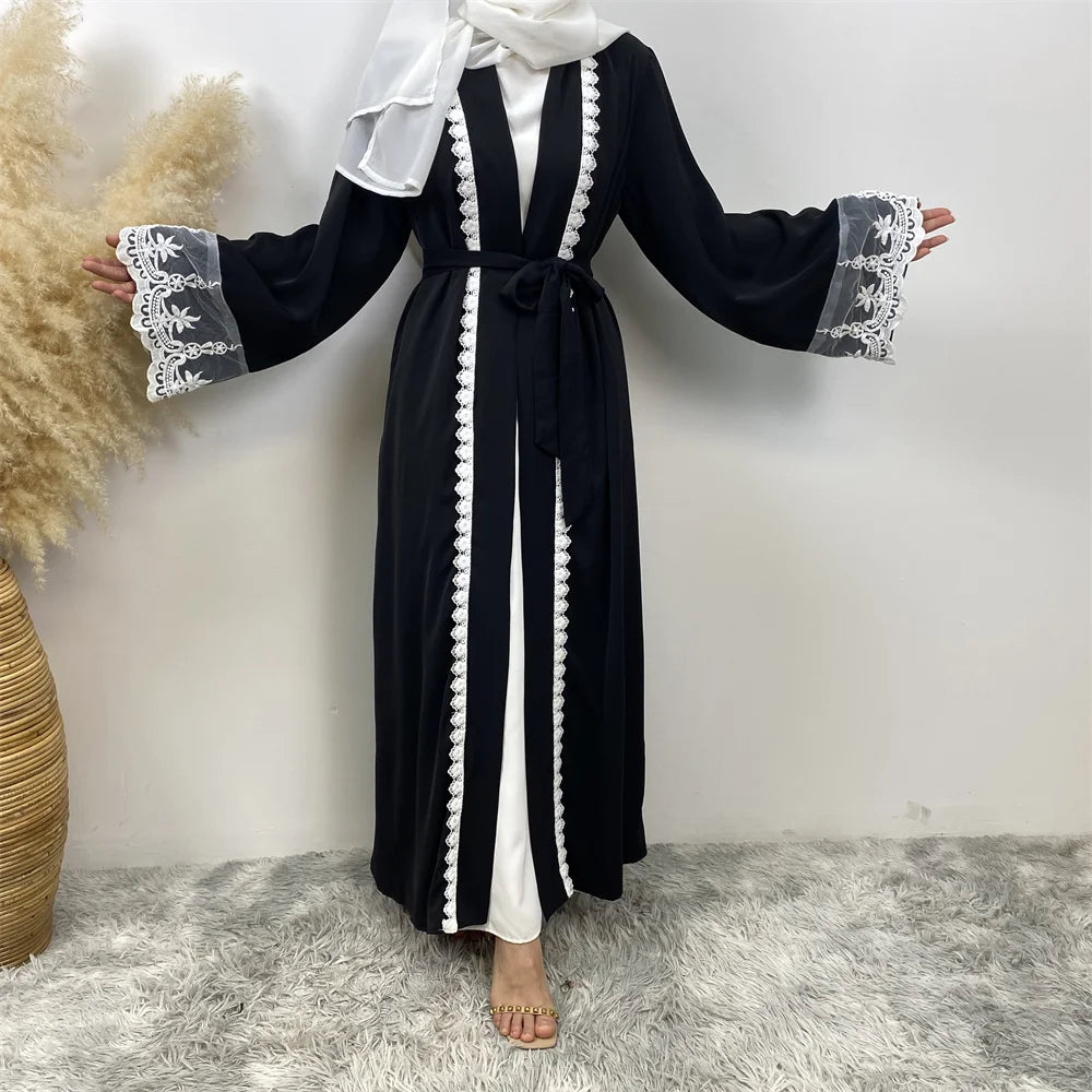 Women’s Lace Trim Nida Abaya with Pockets