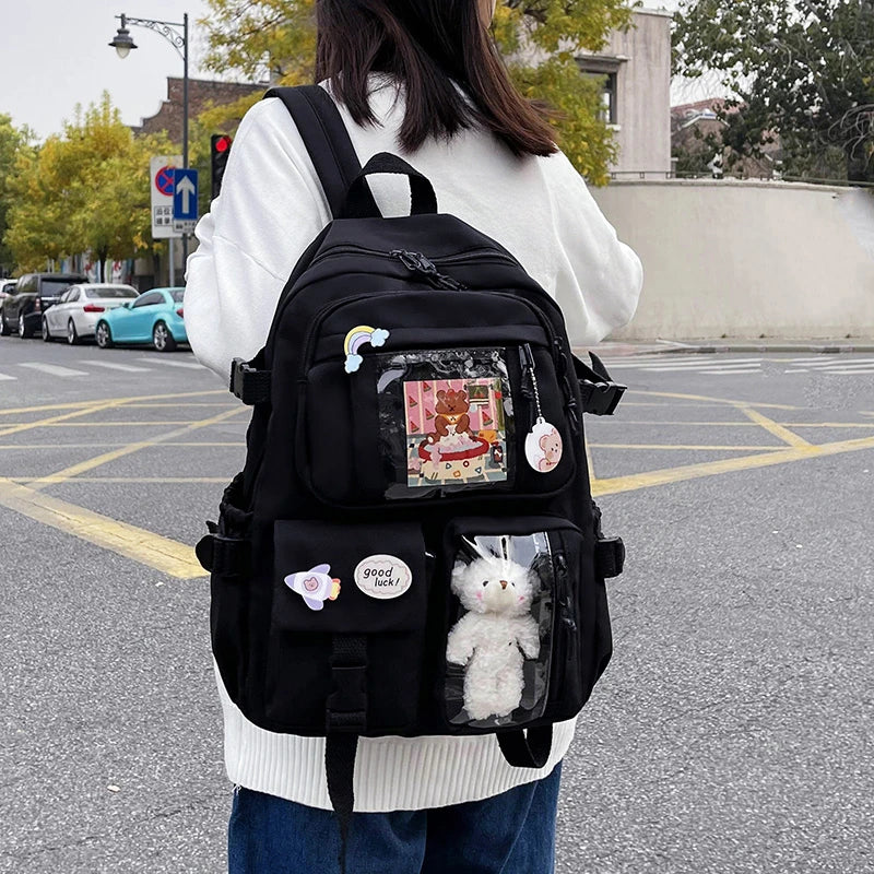 Cute Women’s Waterproof Nylon Backpack – Multi-Pocket Kawaii School Bag, Laptop & Book Pack for Girls, Stylish Student Travel Backpack
