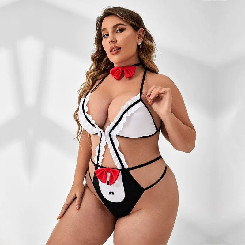 New Bow Halter Sexy Lingerie Set Pajama Fashion Backlesss Clothing Adult Crotchless Underwear Women Deep V Open Bra Porn Clothes