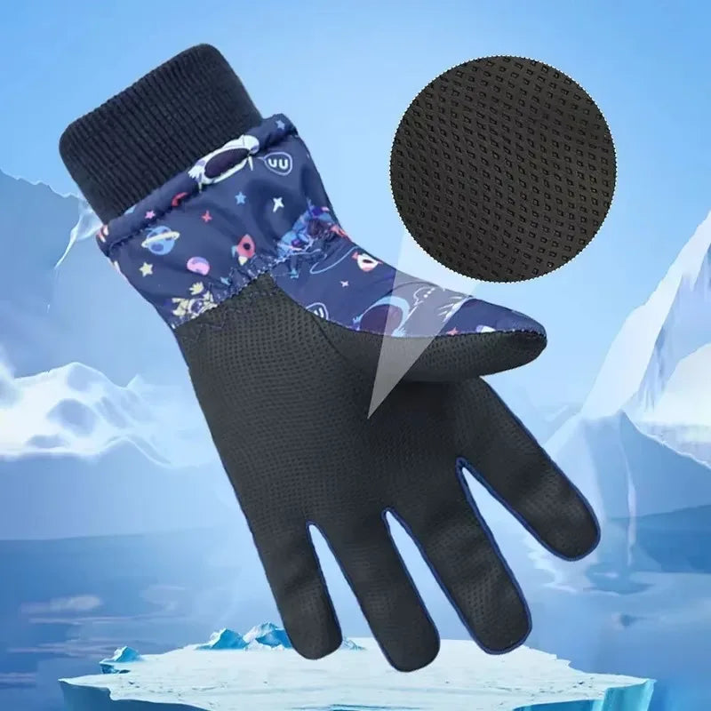 Waterproof Kids Winter Gloves, Thicken Warm Children Ski Gloves Snowboard Riding Cycling Snow Gloves for Boys Girls